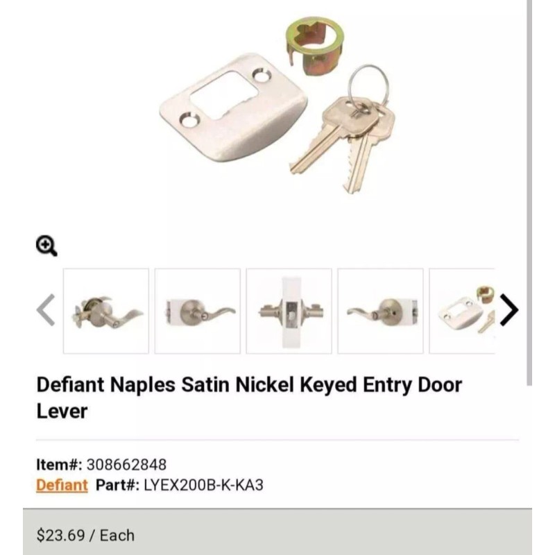 Defiant Defiant Naples Satin Nickel Keyed Entry Door Lever