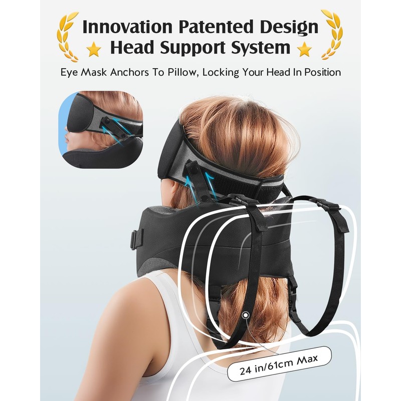 YFONG Travel Pillow for Long Flight Airplanes, Head Strap Combo