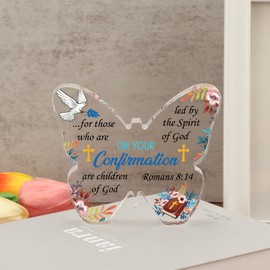 WIOSEN Christian Confirmation Gifts for Teenage Girls, Religious Gifts Catholic Confirmation Gifts for Women Men Christian Religious Church Gifts - Butterfly Shaped Acrylic Plaque