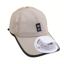 Solar Powered Fan Hat for Men Women Summer Breathable Mesh Baseball Cap with USB Rechargeable Fan Sun Protection Cap Beige