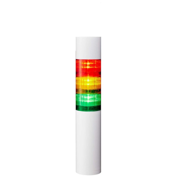 Patlite LR6-3M2WJBW-RYG Laminated Signal Light, Signal Tower, AC 100V to AC240V, Φ60, 3-Level Type, Red, Yellow, Green, Flashing, Buzzer, Direct Installation, Cab Tire Cable