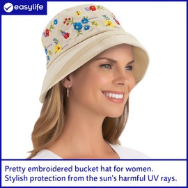 Easylife Embroidered Hat (Natural). Ladies Sun Hat with Roll-Down Brim (One Size). Sun Hat Women Will Enjoy Wearing. Summer Hats For Women. Sun Hats For Women. Women's Sun Hats - Fully Guaranteed |
