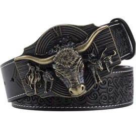 WRJAHCG Western Belt for Cowboy, Vintage Long Horn Bull Rodeo Western Cowboy Belt, Bronze Black, 120 cm/47.3 Inches, Bronze black