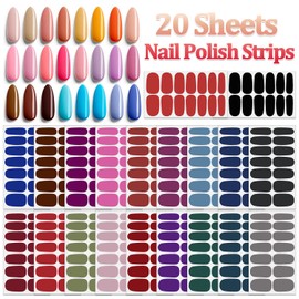 SILPECWEE 20 Sheets Nail Wraps Dark Solid Color Nail Polish Strips Gel Nail Strips Self Adhesive Nail Polish Stickers Fingernail Nail Art Accessories for Women Kids Girl with 1pc Nail File