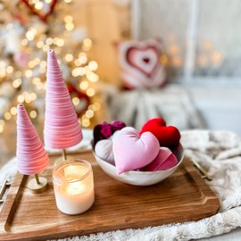 Velvet Heart Decor, Set of 3, Mother's Day, Blush Pink Heart, Tiered Tray Decor, Berry Heart Nursery Wall hanging Decor Baby Girl Shower Centerpiece Bowl Filler (Luxe Berry, Hot Pink, and Rose)