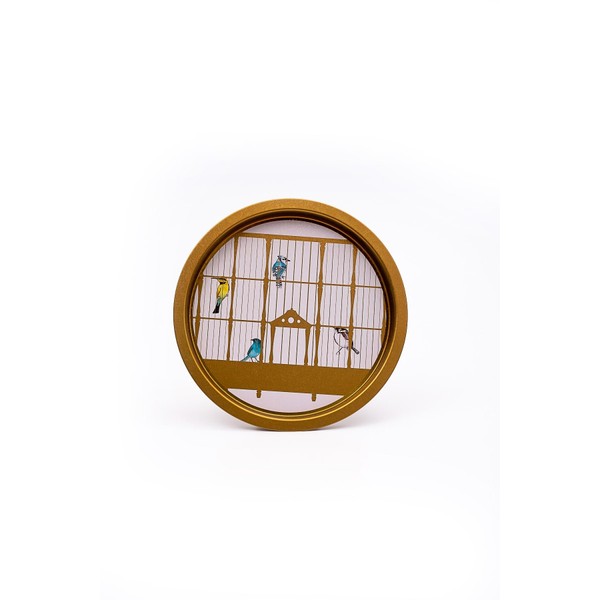 EVLE-Ee197-t7 Bird Cage Desenli Yuvarlak Tepsi 32 Cm (Bird Cage)