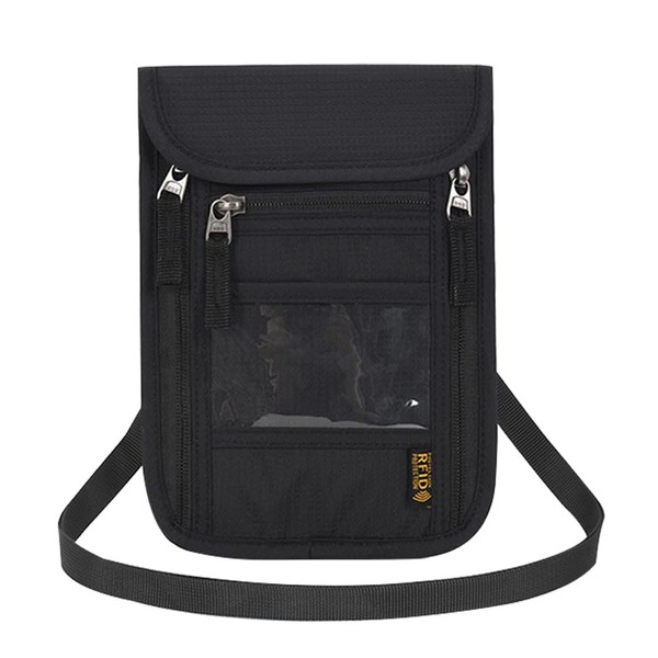 Mythya Carteras para Pasaporte, Cartera de Cuello con Bloqueo RFID,
