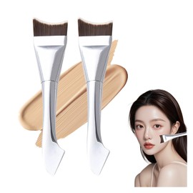 Freelance Shop Foundation Brush, Set of 2, Fishtail Brush x Spatula Integrated, Liquid Foundation, Thin, Suitable for Beginners, Suitable for Various Powder Bottoms, Easy to Clean, Portable, Easy to