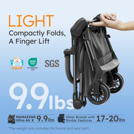 Lightweight Baby Strollers for Airplane, Ultra-Compact Travel Stroller, Light & Strong Portable Toddler Stroller with Carbon Fiber Frame and UPF 50+ Waterproof Fabric, Only 9.9 lbs, Black