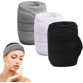 3 Unidades Spa Facial Diadema Cabeza, Head Wrap Tejido de Rizo, Ajustable, Banda de Toalla Suave, Diadema con Velcro, Banda Faciala para SPA, Baño, Cabello, Maquillaje, Yoga y Deporte