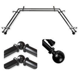 A&F Rod Decor - Ferero 13/16" Double Bay Window Curtain Rod - Black