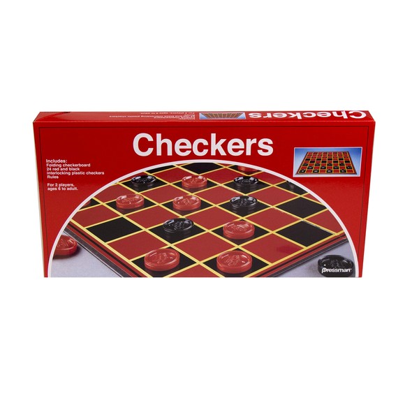 Pressman Checkers -- Classic Game With Folding Board and Interlocking Checkers