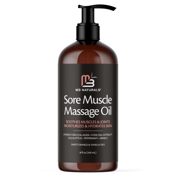 M3 Naturals Arnica Sore Muscle Massage Oil with Collagen, Stem