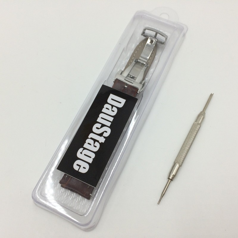 DauStage White Stitching One-Push Watch Band, D Buckle, Crocodile Embossed