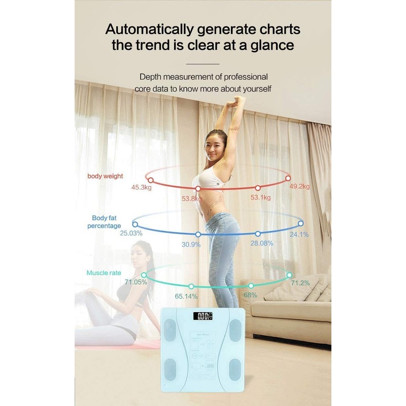 Body Weighing Scale,Smart Bluetooth Body Fat Scale BMI Weighing Scales,