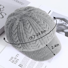 Hebenie Beanie Hats for Women - Winter Warm Knitted Beanie Cap 2023 Ladies Fleece Lined Beret Hat Thermal Wooly Hats Crochet Peaked Baker Boy Hat for Women Girls UK Grey