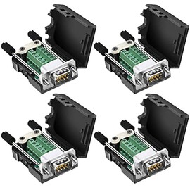 DaFuRui(4Pcs-Male) DB9 Solderless RS232 D-SUB Serial to 9pin Port Terminal Male Adapter Connector Breakout Board with Case Long Bolts Tail Pipe