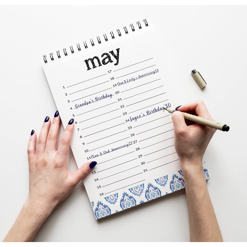 Inkdotpot Ikat Perpetual Calendar, Important Dates to Remember- 6x9 Monthly