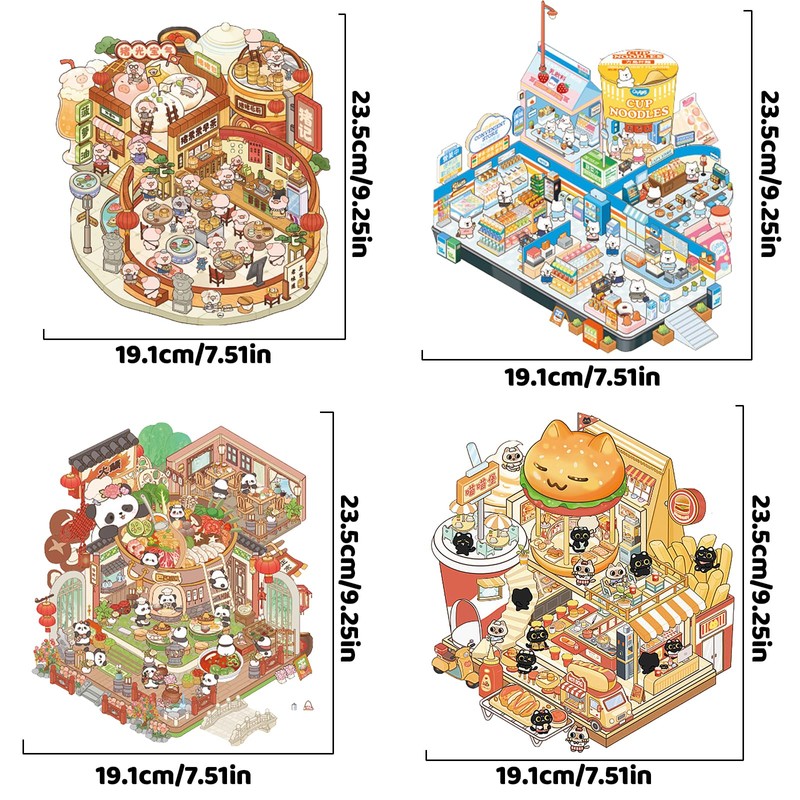 4 Sets DIY 3D Fun Big Size House Scene Stickers