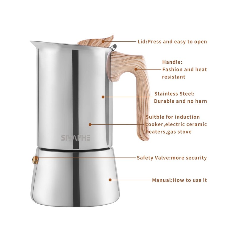 Sivaphe Stainless Steel Stovetop Espresso Coffee Maker, 6cups Espresso pot,
