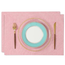 Junichiya Placemat Fabric, Cotton, Linen, Double Layer Fabric, Washable, Solid, Japanese Style, Flexible, Anti-Slip, Insulated, Stylish, Easy to Clean (Width 18.9 x Height 13.0 inches (48 cm) x Height 13.0 inches (33 cm), Set of 2, Pink