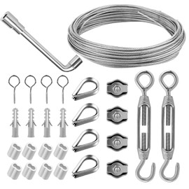 Delamiya 15 m 2 mm Wire Rope Stainless Steel, 304 Stainless Steel Wire Rope Tension Wire, Wire Rope Trellis Set, Steel Cable Coated with Eyelets Turnbuckle for String Light Suspension Washing Line