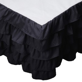Elegant Comfort Leila Collection Multi-Ruffle Bed Skirt, 1500 Thread Count Egyptian Quality, Easy Fit Dust Ruffle, 15 inch Drop, Wrinkle and Stain Resistant, MultiRuffle, Twin, Pitch Black