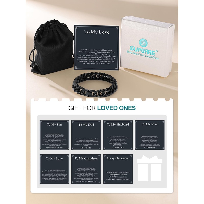 Supcare Black Mens Bracelet Always Remember 12mm Width 7.5 Inches