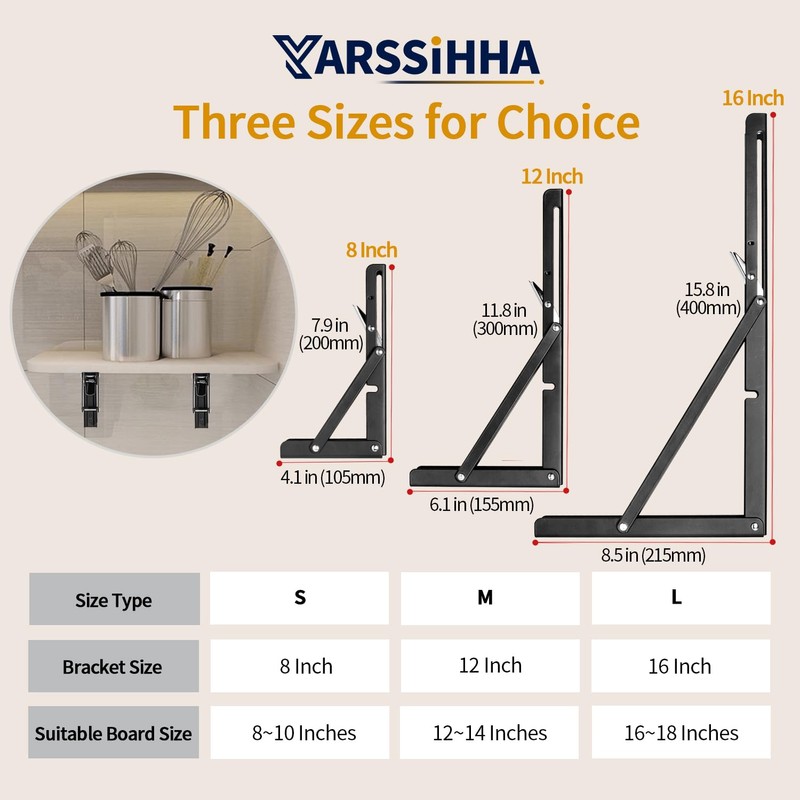 Yarssihha 16 Inch Folding Shelf Bracket, 2 Pack Heavy Duty