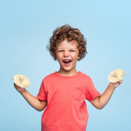 Vaguelly Finger Cymbals with Wooden Handles, 1 Pair Copper Band Cymbals, 9cm/3.5in Mini Marching Cymbals, Hand Cymbal Belly Dance, Orff Music Instrument for Child & Adult