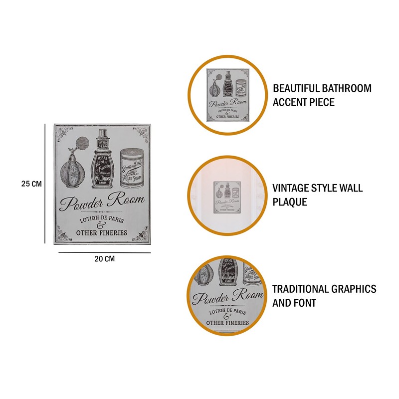 Premier Housewares 2800765 Powder Room Wall Plaque - Grey 1x20x25