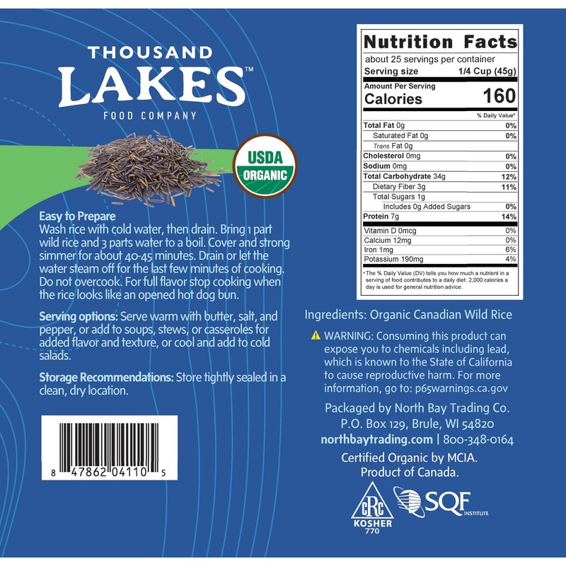 Thousand Lakes Organic Canadian Wild Rice - Premium - Bulk