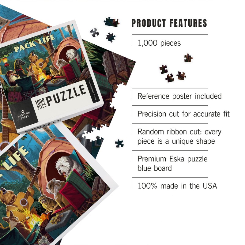 Lantern Press Painterly, Pack Life, Dogs Around Campfire, Sentiment, 1000