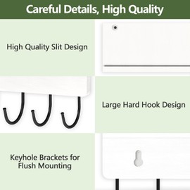 FIPUTE Key Holder for Wall, Decorative Key and Mail Holder with Shelf, Wall Mounted Entryway Organizer, Rustic Farmhouse Home Decor (White Home)