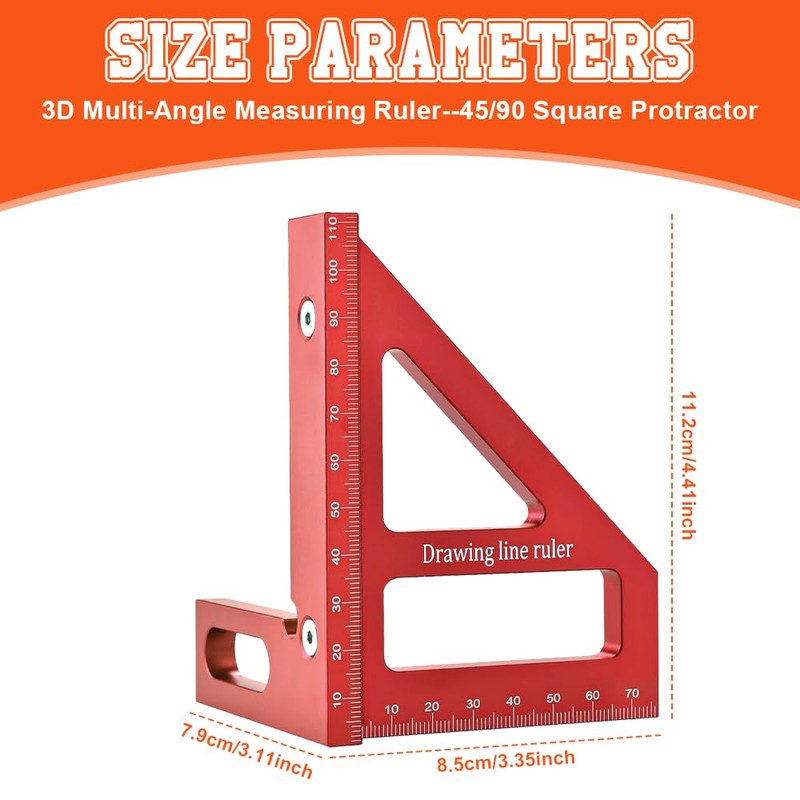HEKOBAG 3D Multi Angle Measuring Ruler, 45/90 Degree Aluminum Alloy