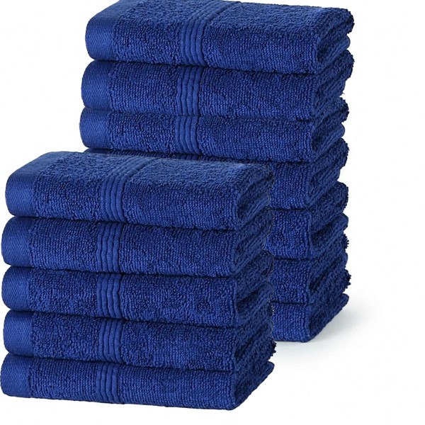DARWEN STAR - 100% Cotton 12 Pack Highly Absorbent and Soft 500gsm Egyptian Flannel Towels 30x30cm Bathroom Kitchen Gym Multipurpose Cotton Towels (Navy Blue)