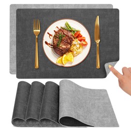 Myir JUN Washable Place Mats and Coasters, Washable Double-Sided Placemats, Faux Leather, Non-Slip Place Mat Leather Look for Dining Table (Dark Grey/Light Grey, Set of 4)