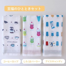 Contex: Towel Tenugui <612740-90>, Set of 3, Face Towel, Cloth Wash (Coffee Cup/White Bear Parlor/Popsicle)