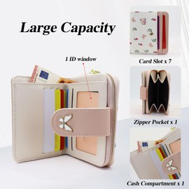 AdiStylinno Ladies Purse, Cute Butterfly Snap Purses for Women, Compact PU Leather Wallets with Front Pocket Bifold Card Holder Wallet with Zipper Coin Pocket 5 Slots 1 ID Window (Pink)