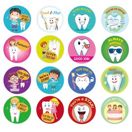Airgoesin Dental Stickers Assortment - 2 Rolls Includes 1000pcs in 16 Designs Tooth Styles Dental Themed Stickers - Dental Reward, Prizes and Giveaways, Party Favors - Fun Craft Tool