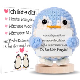 Valentine's Day Gift for Him Her, I Love You Gifts for Women, Gift for Couples Knitting Wool Penguin Doll with Large Emotion Cards, Anniversary Gift for Her (Blue)