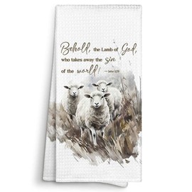 Sviojuce Christian Scripture The Lamb of God Kitchen Towels Decorative 16x24, Bible Verse John 1:29 Dish Towel Cloths Dishcloths Tea Towel, Religious Bathroom Kitchen Hand Towel Decor