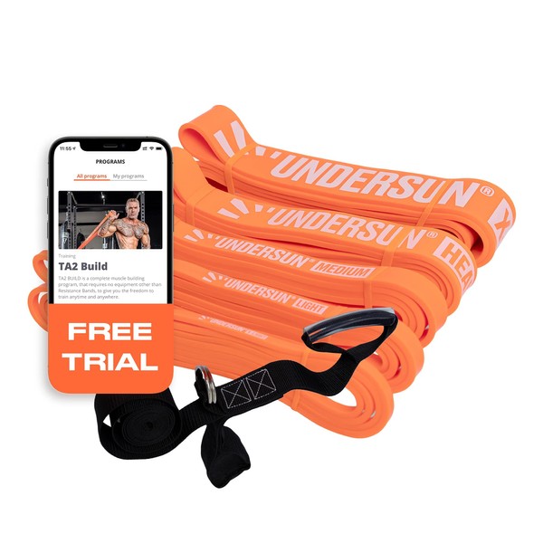 Undersun Resistance Bands for Working Out — 5-Level Exercise Bands, Door Anchor, Workout Program — Strength Training Bands for Working Out — Orange