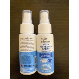 Stay Clean 2 x Face Mask Cleaner Spray Deodorizer Shield Peppermint Refresh 2oz