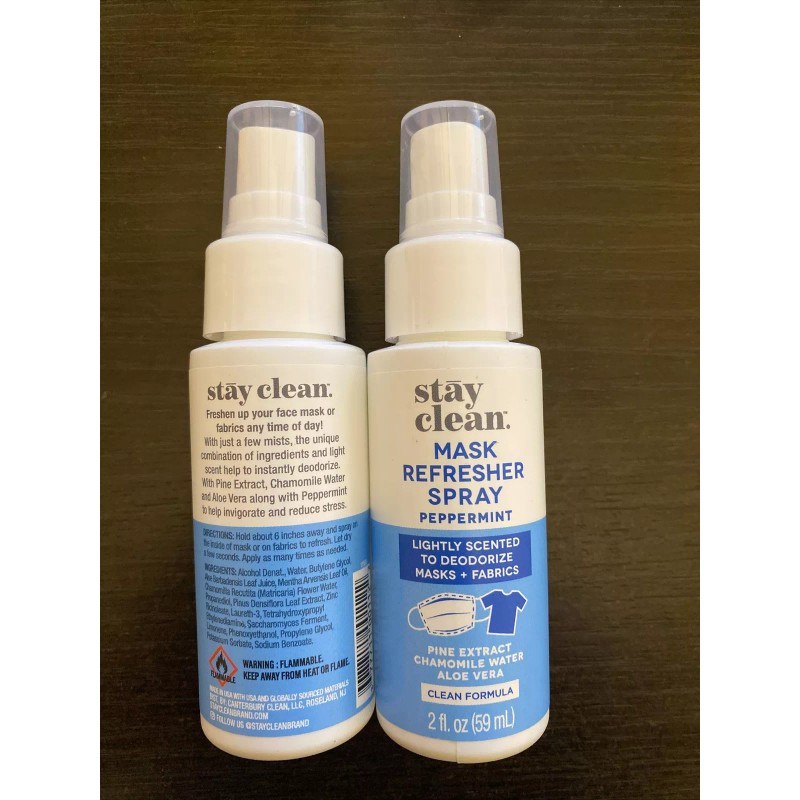 Stay Clean 2 x Face Mask Cleaner Spray Deodorizer Shield