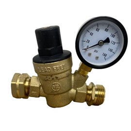 Rugged Trail Products RV Water Pressure Regulator Valve, Brass Lead-Free, Adjustable with Gauge, 3/4 Inch Garden Hose Thread, for Camper, Travel Trailer