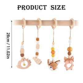 Whcctl Pack of 4 Baby Wooden Play Arch Baby Gym Wooden Pendant Play Arch for Girls Boys Baby Toy from 0 Months Play Arch (Brown)