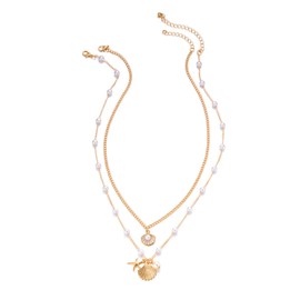 WANGENPING 2 Pieces Shell Necklace, Shell Jewellery, Bohemian Puka Layered Starfish Shell, Choker Necklaces, Surfer Necklaces, For Women, Summer, Beach, Holiday, Beach, Surfer Jewellery