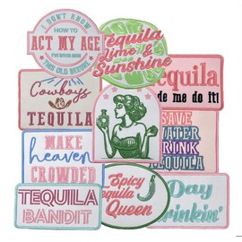 10 PCS Funny Trucker Hat Iron on Patches Vintage Tequila Theme Queen Embroidered Sew Appliques Repair Accessories for Women Clothes Hats Backpacks Jeans DIY Crafts Decoration