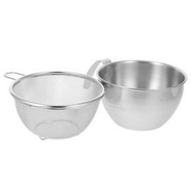Mobestech 1 Set Stainless Steel Nesting Bowl with Measurement Marks Mixing Salad Bowl with Drain Basket for Versatile Kitchen Use for Mixing Blending and Egg Beating